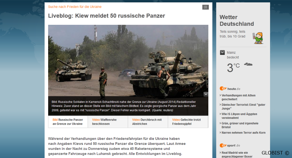 ZDF entfernt falsches Foto zu Artikel über Invasion russischer Panzer in Ukraine